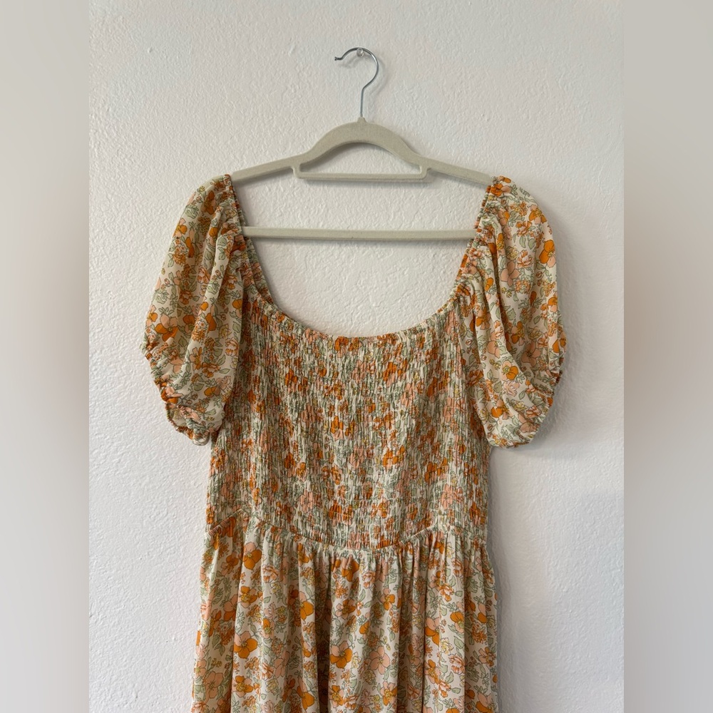 Floral Maxi Dress, Size 2X, Orange,Cream, & Green - Picture 3 of 10